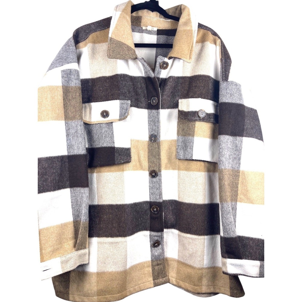Womens Jodifl Plaid Shacket Jacket Button Front Overshirt Plus Size 3X Oversized